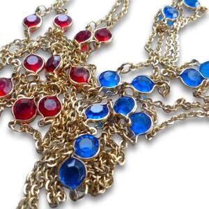 Gold tone necklaces with bright blue and red accents - bundle of 2 necklaces